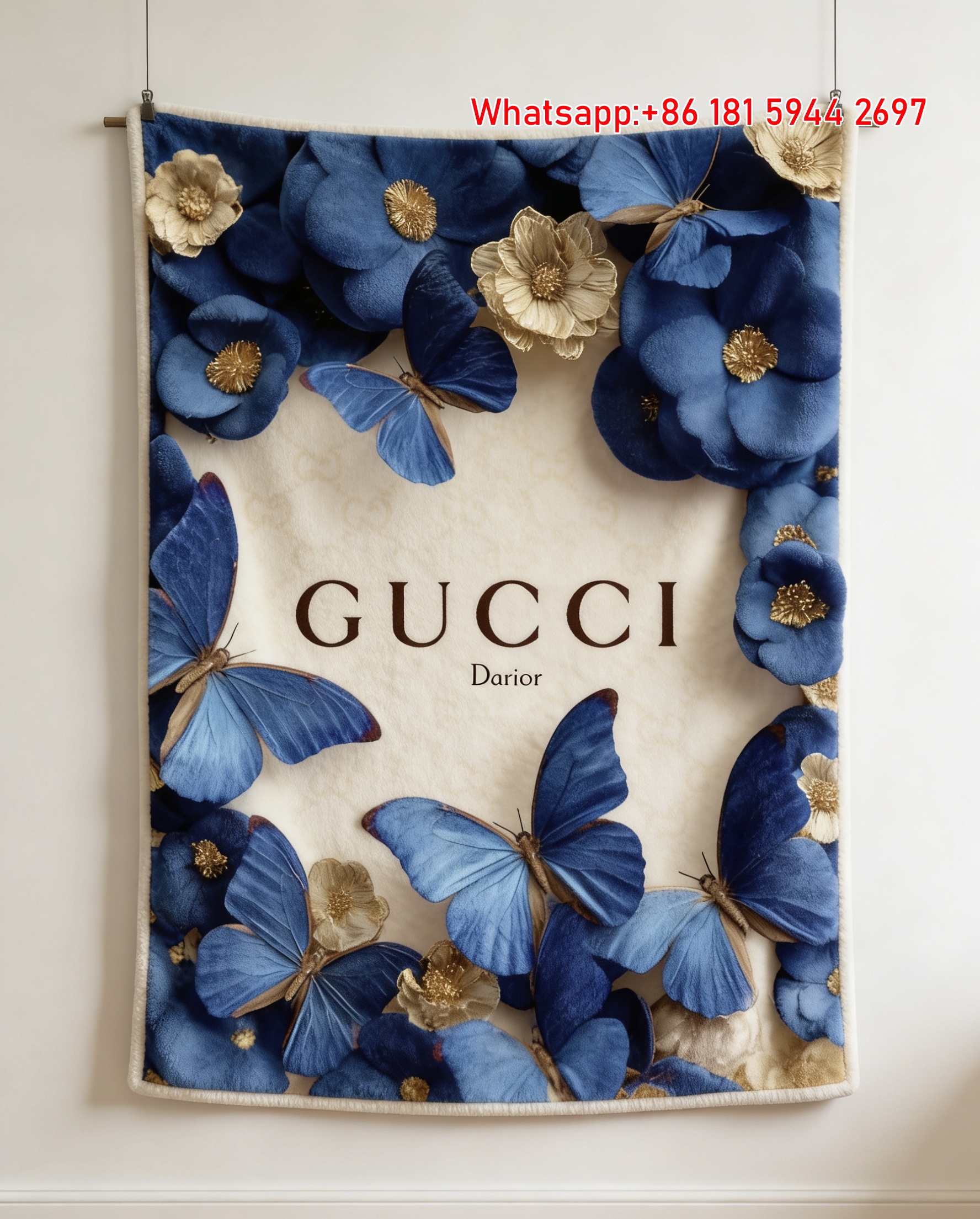 Gucci Blue Butterfly Wreath Throw blankets Gucci Azure Butterfly Tapestry IMG_2812